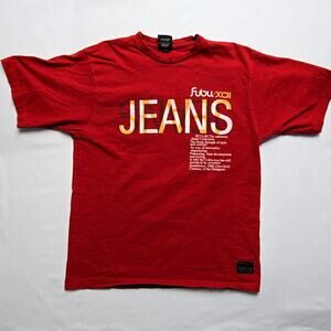 Vintage Fubu Jeans Graphic Tee Red Hip Hop Streetwear Large Shirt Y2K
